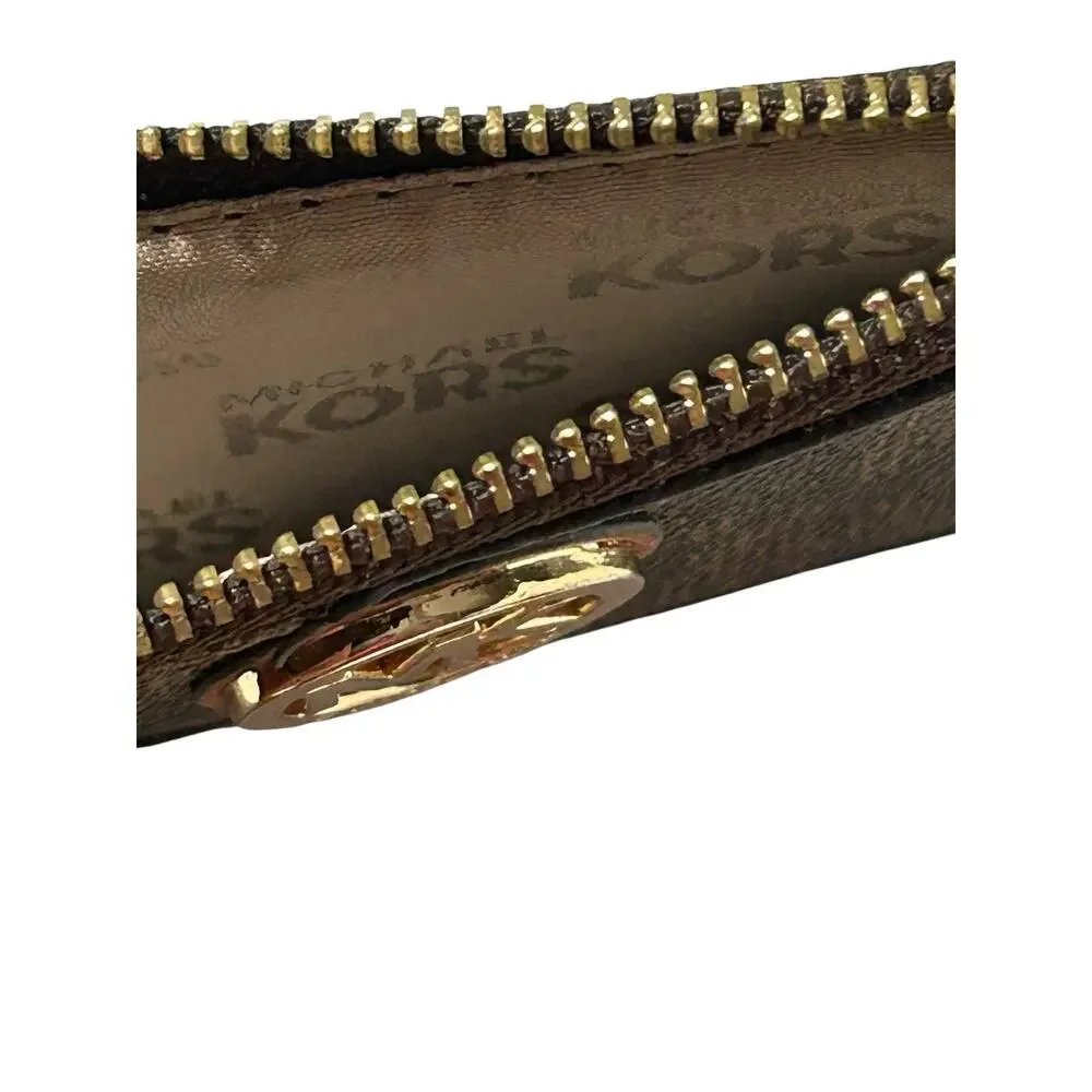 Michael Kors Brown Leather Logo Zip-Around Keyring Pouch Key Chain